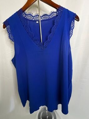 Lace-Trim V-Neck Camisole - Royal Blue